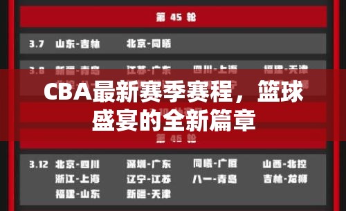 CBA新賽季賽程揭曉，籃球盛宴開啟全新篇章