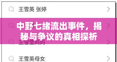 中野七緒流出事件，揭秘與爭議的真相探析