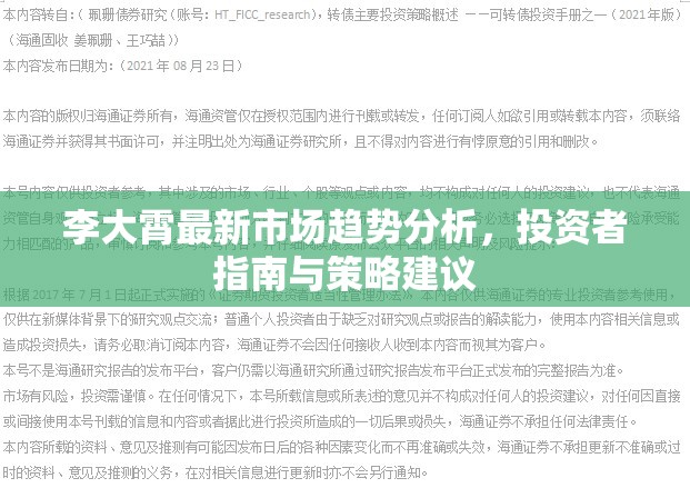 李大霄最新市場趨勢分析，投資者指南與策略建議