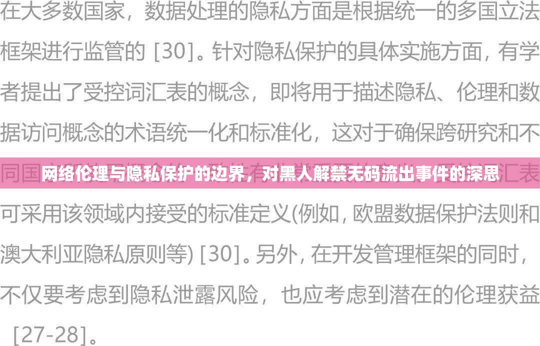 網(wǎng)絡倫理與隱私保護的邊界，對黑人解禁無碼流出事件的深思