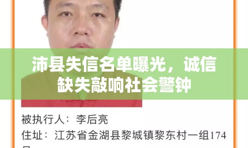 沛縣失信名單曝光，誠信缺失敲響社會警鐘