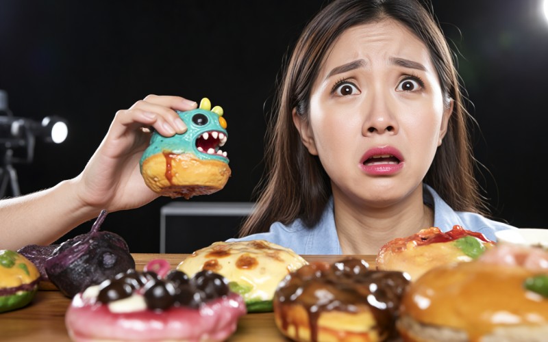 女主播被威脅品嘗恐怖美食，味蕾與恐懼的驚悚交織